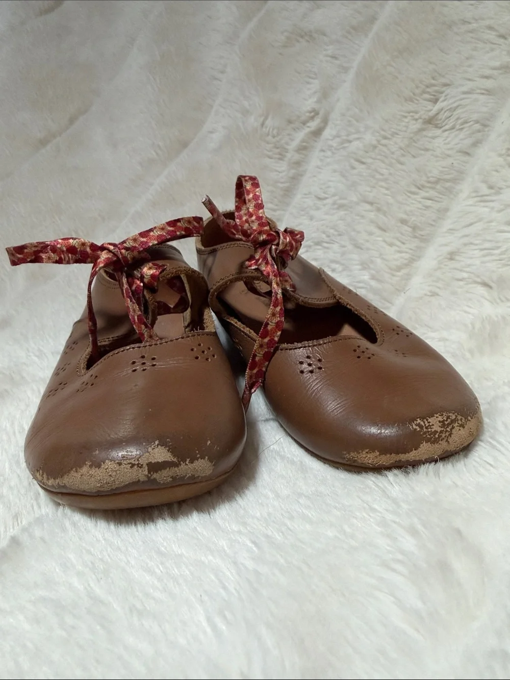 Brown Girls' Mary Jane Dress Shoes with Patterned Laces